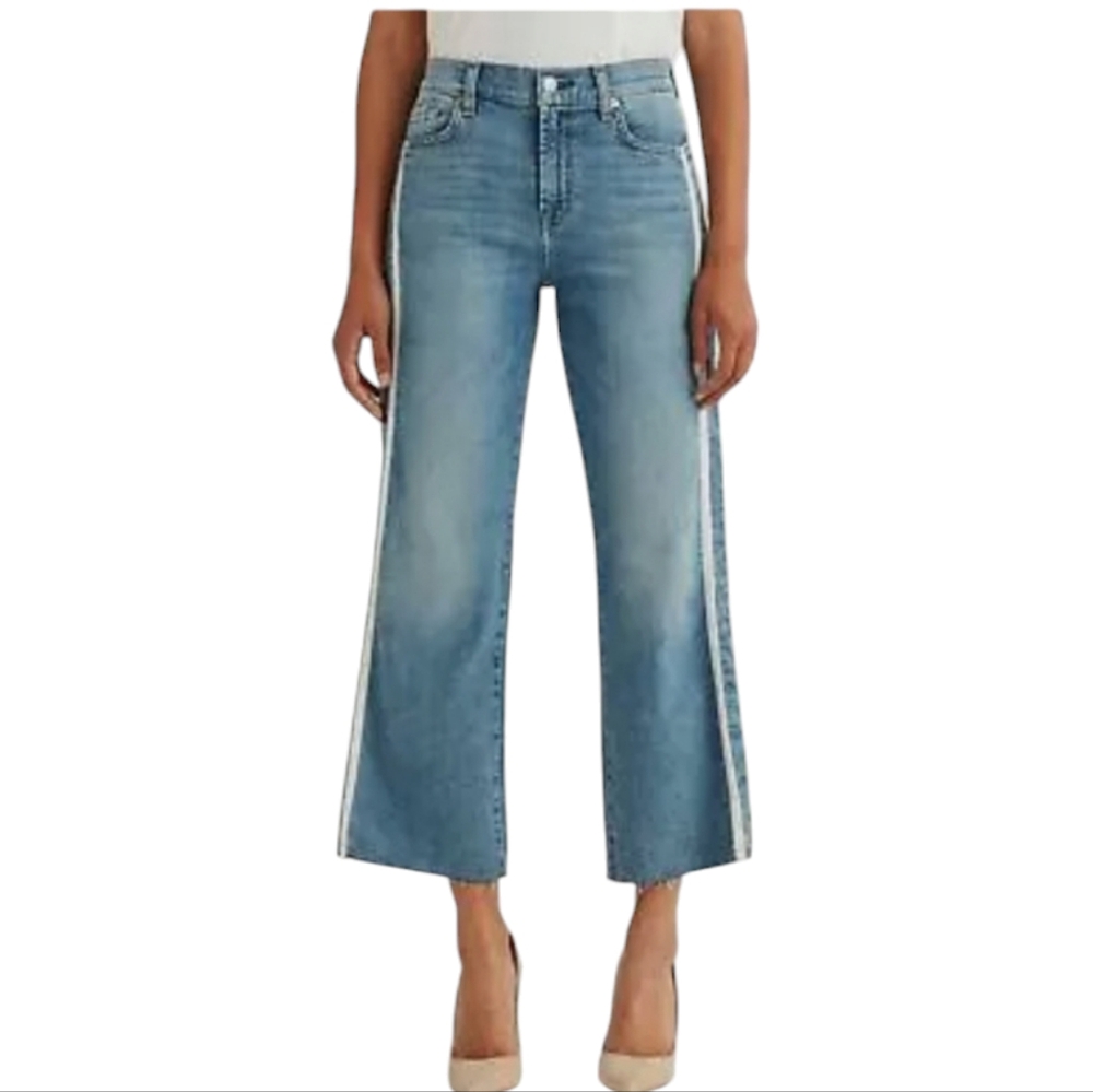 7FAM Women's Size 25 Stripes Cropped Trouser Jean 7 For All Mankind Denim